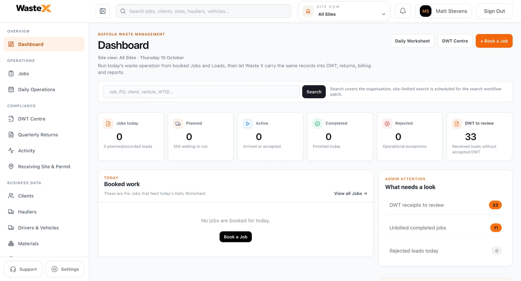 Waste X connected waste operations dashboard